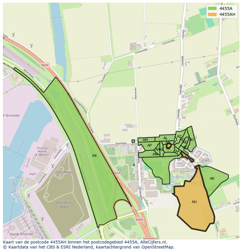 Afbeelding van het postcodegebied 4455 AH op de kaart.