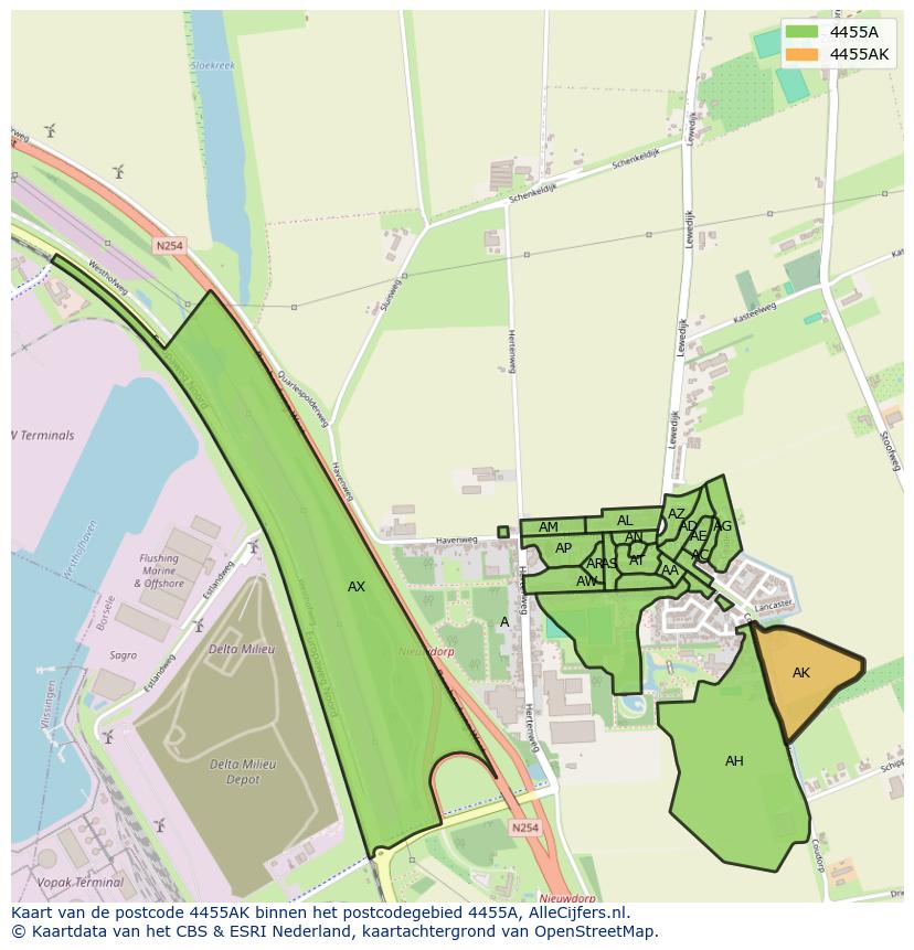 Afbeelding van het postcodegebied 4455 AK op de kaart.