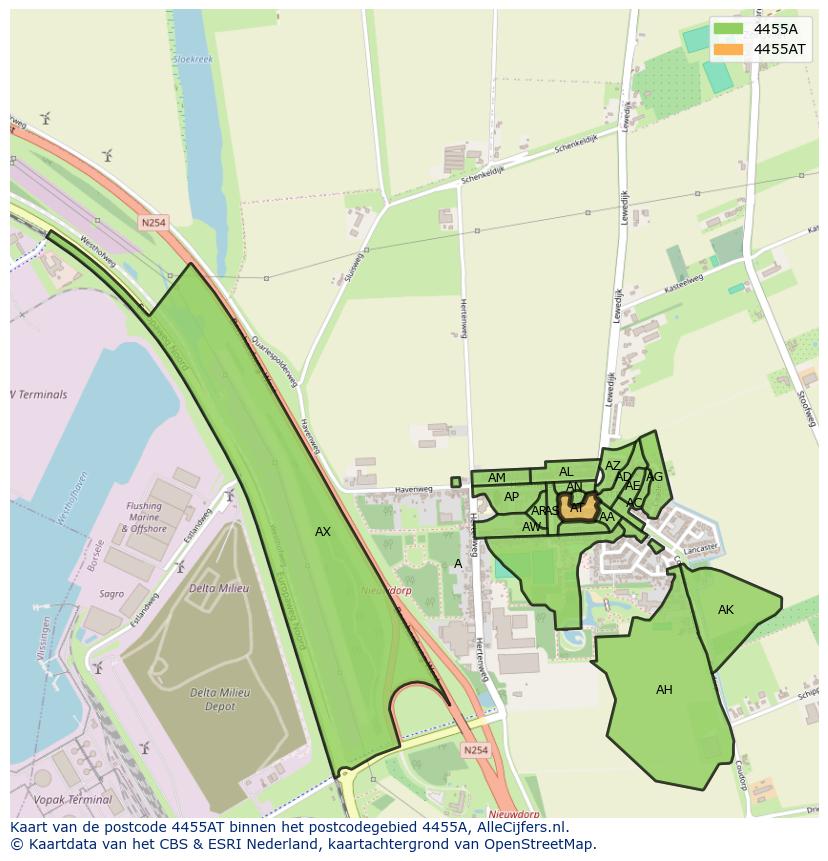 Afbeelding van het postcodegebied 4455 AT op de kaart.
