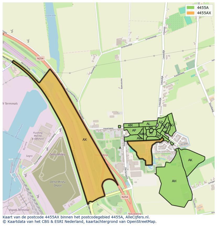 Afbeelding van het postcodegebied 4455 AX op de kaart.
