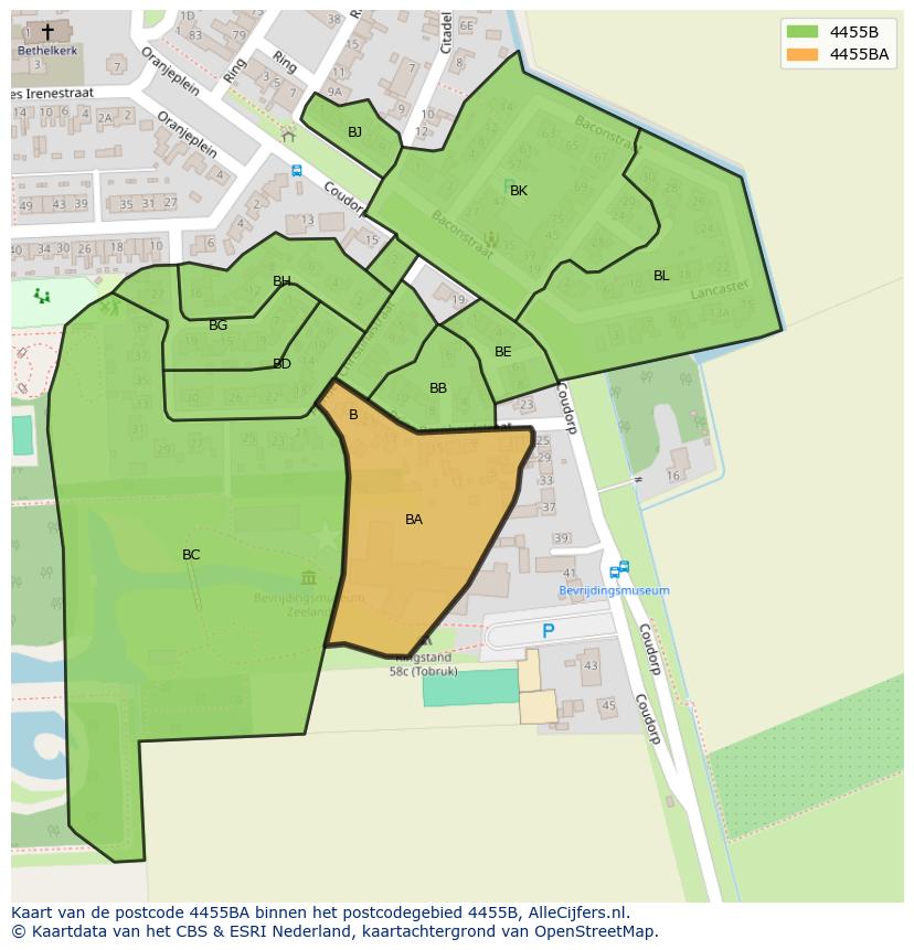 Afbeelding van het postcodegebied 4455 BA op de kaart.