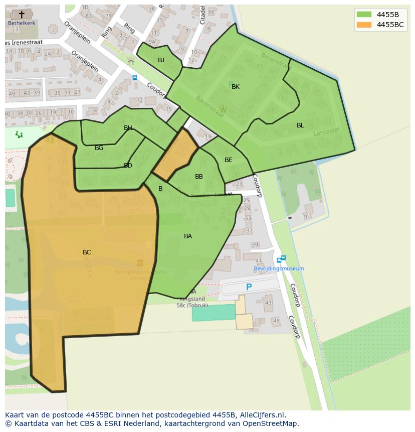 Afbeelding van het postcodegebied 4455 BC op de kaart.
