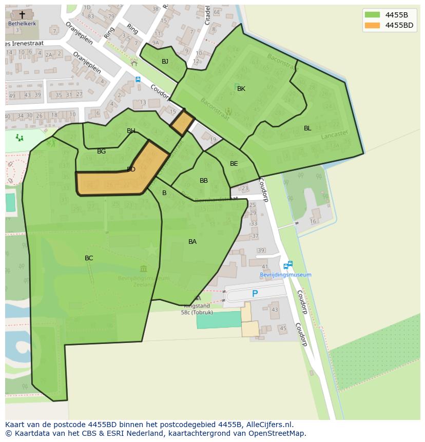 Afbeelding van het postcodegebied 4455 BD op de kaart.