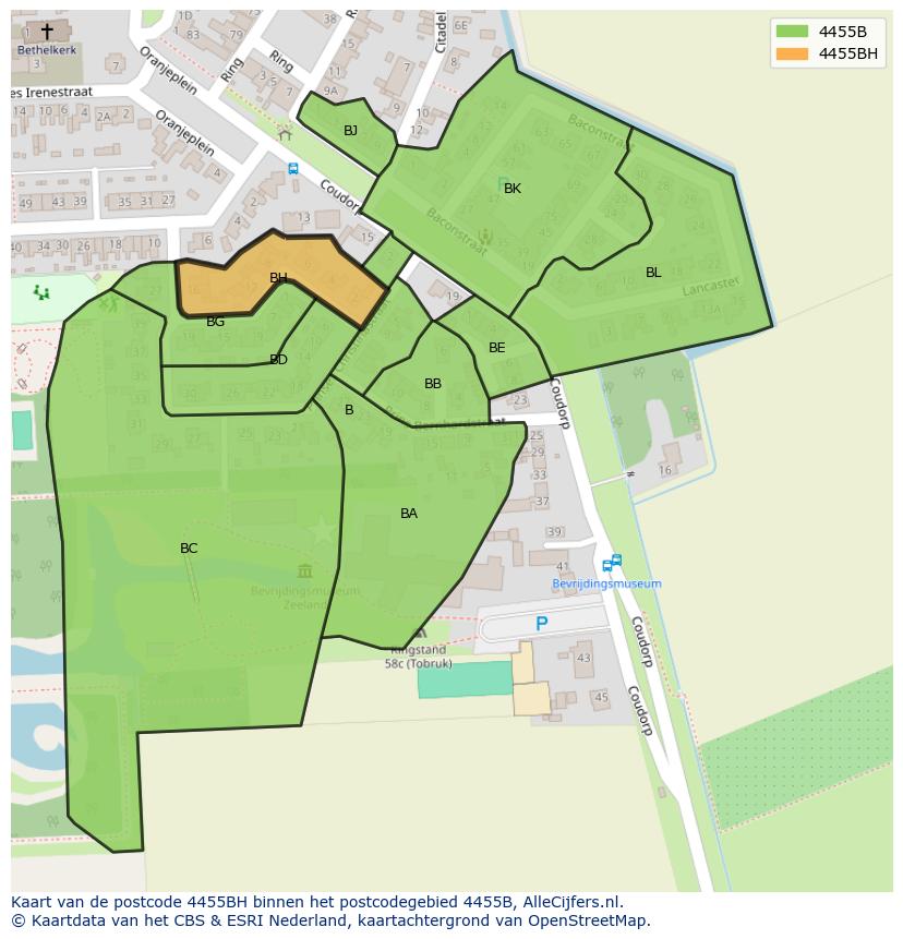 Afbeelding van het postcodegebied 4455 BH op de kaart.