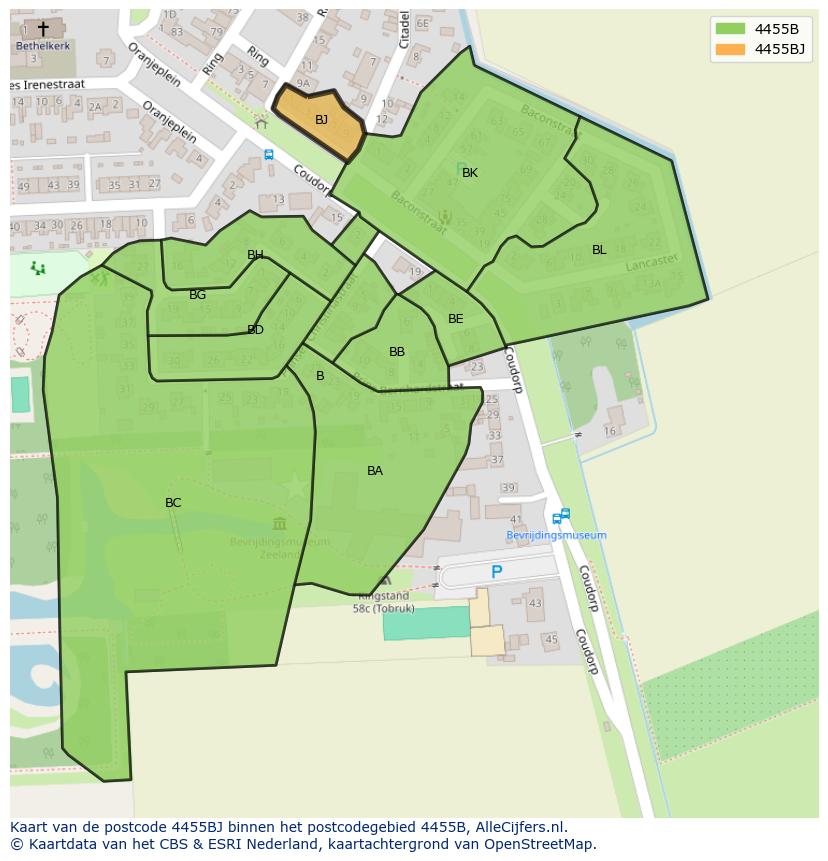 Afbeelding van het postcodegebied 4455 BJ op de kaart.