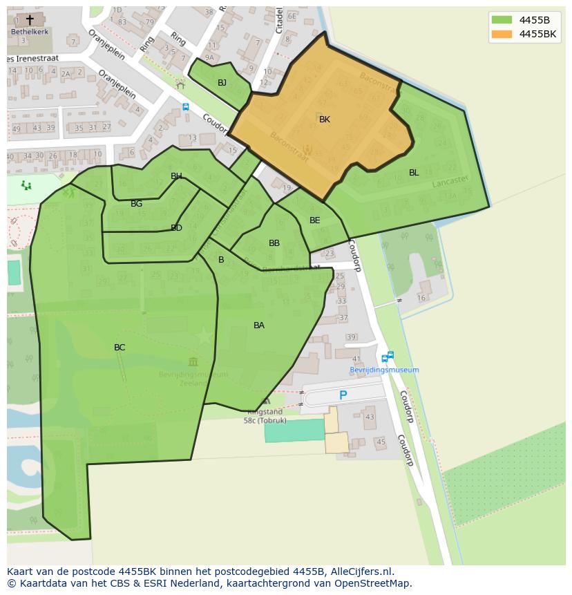 Afbeelding van het postcodegebied 4455 BK op de kaart.