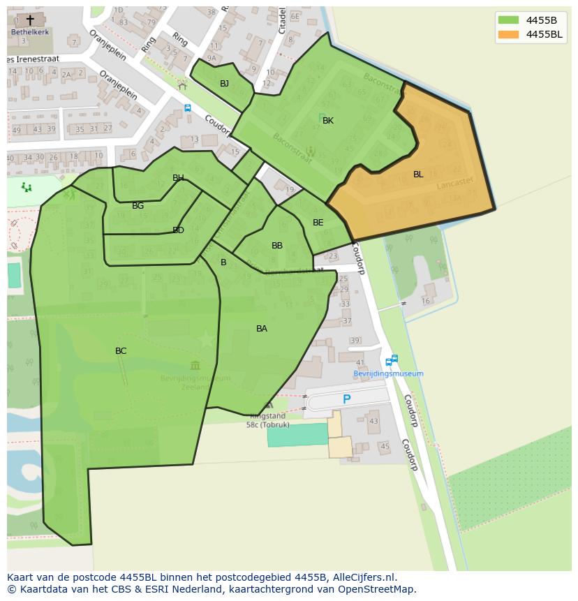 Afbeelding van het postcodegebied 4455 BL op de kaart.