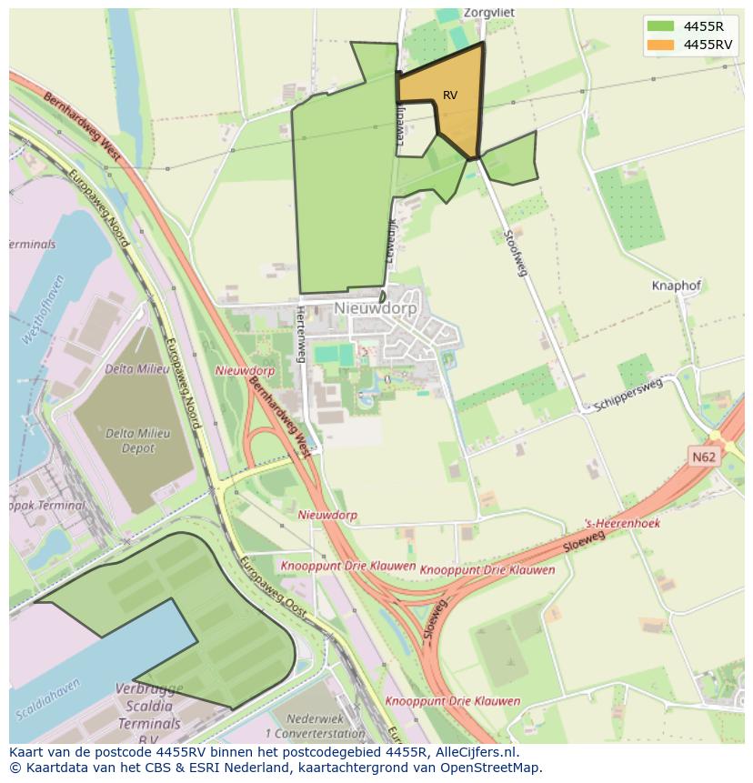 Afbeelding van het postcodegebied 4455 RV op de kaart.