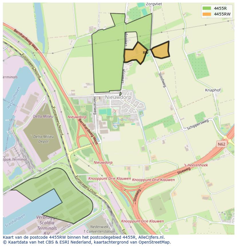 Afbeelding van het postcodegebied 4455 RW op de kaart.