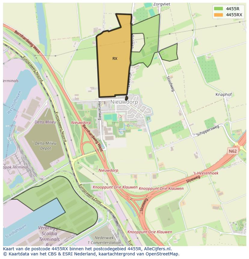 Afbeelding van het postcodegebied 4455 RX op de kaart.