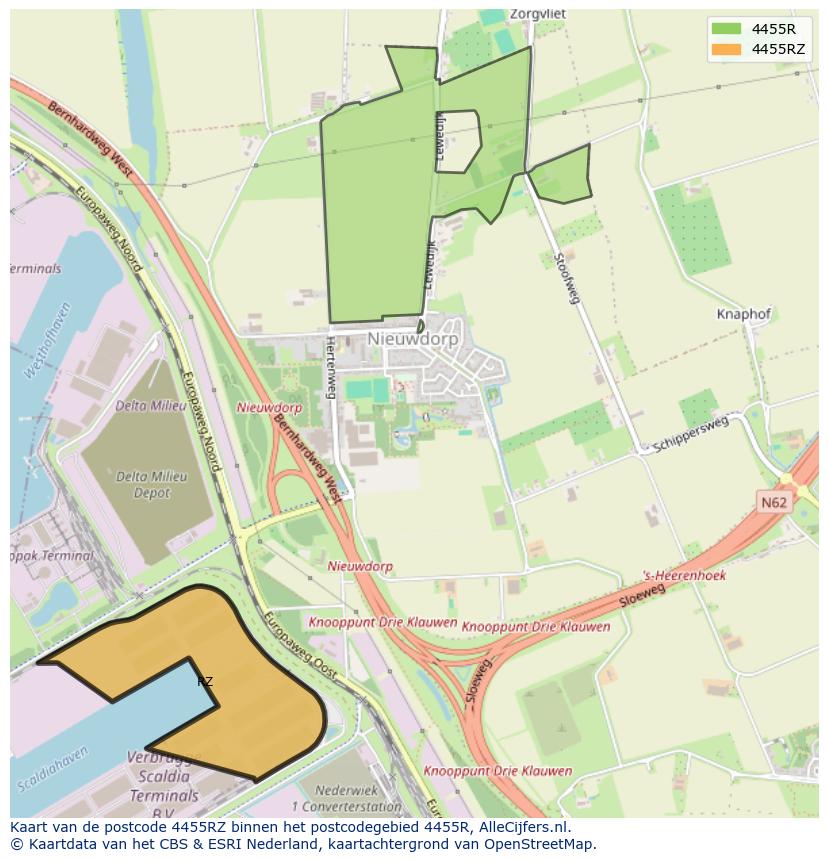 Afbeelding van het postcodegebied 4455 RZ op de kaart.