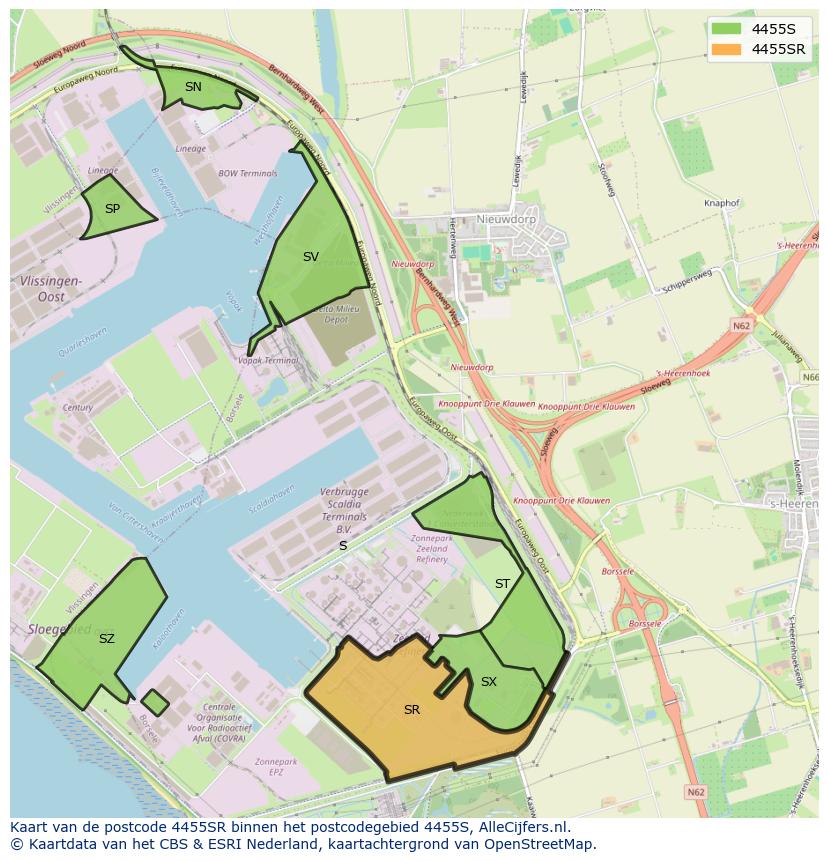 Afbeelding van het postcodegebied 4455 SR op de kaart.