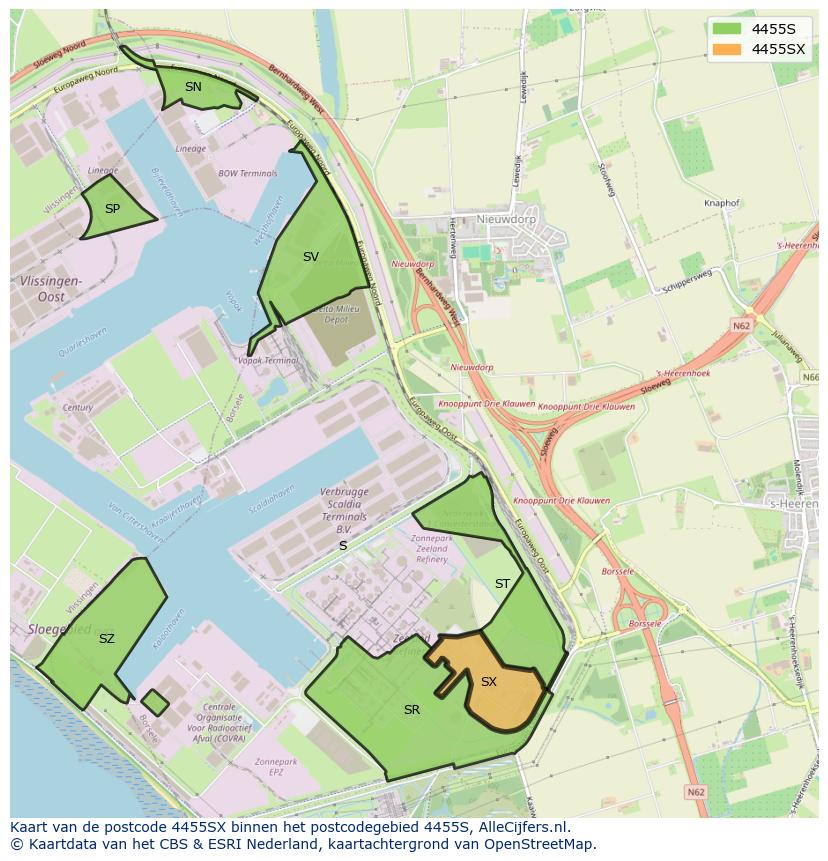 Afbeelding van het postcodegebied 4455 SX op de kaart.