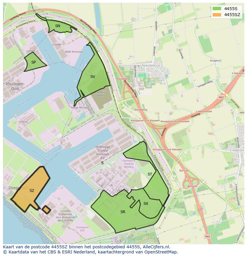 Afbeelding van het postcodegebied 4455 SZ op de kaart.