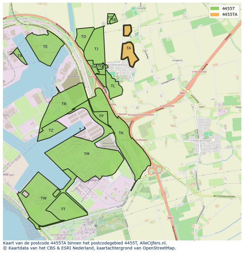 Afbeelding van het postcodegebied 4455 TA op de kaart.