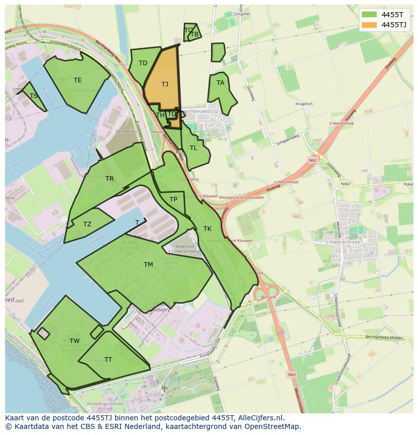Afbeelding van het postcodegebied 4455 TJ op de kaart.