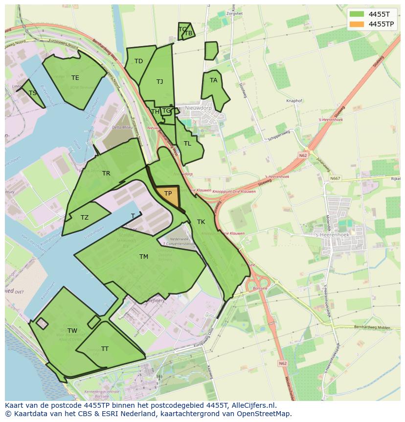 Afbeelding van het postcodegebied 4455 TP op de kaart.