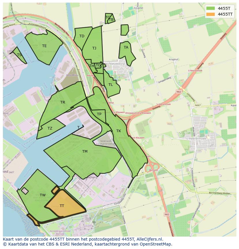 Afbeelding van het postcodegebied 4455 TT op de kaart.