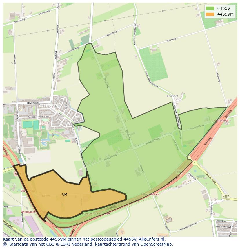 Afbeelding van het postcodegebied 4455 VM op de kaart.