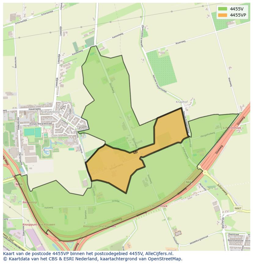 Afbeelding van het postcodegebied 4455 VP op de kaart.