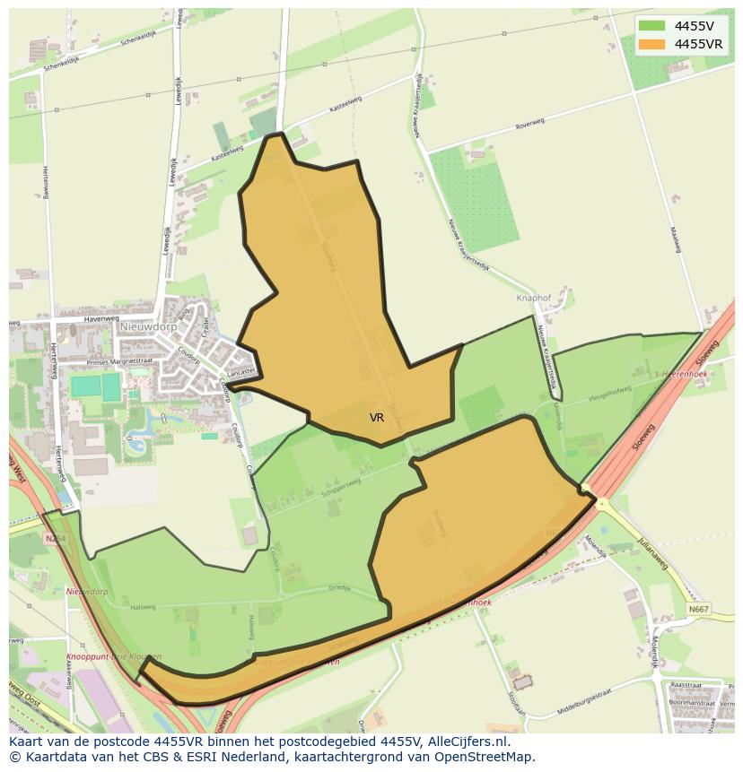 Afbeelding van het postcodegebied 4455 VR op de kaart.
