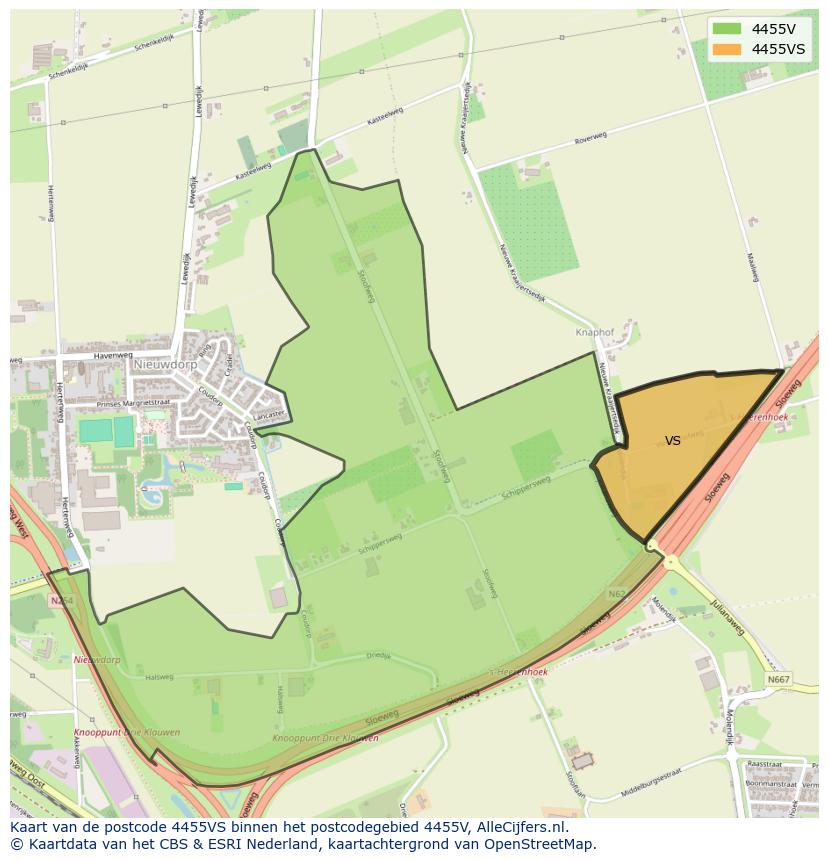 Afbeelding van het postcodegebied 4455 VS op de kaart.