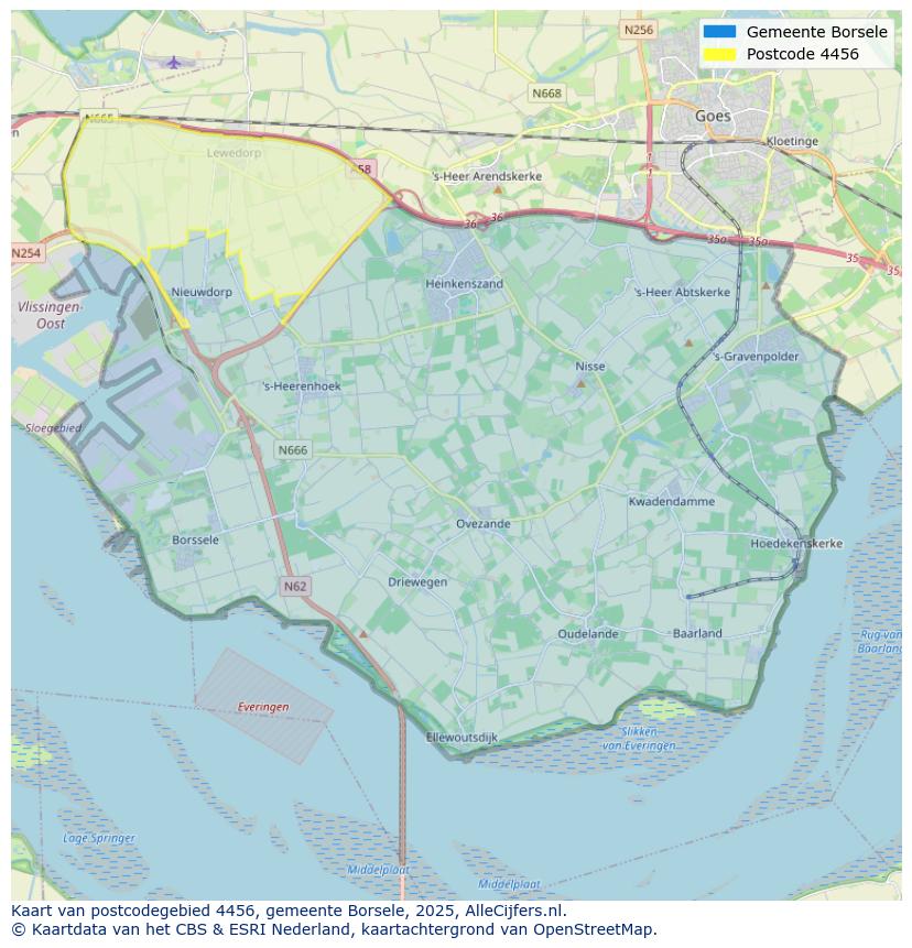 Afbeelding van het postcodegebied 4456 op de kaart.