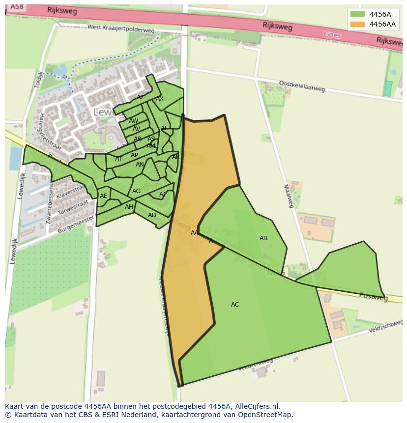 Afbeelding van het postcodegebied 4456 AA op de kaart.