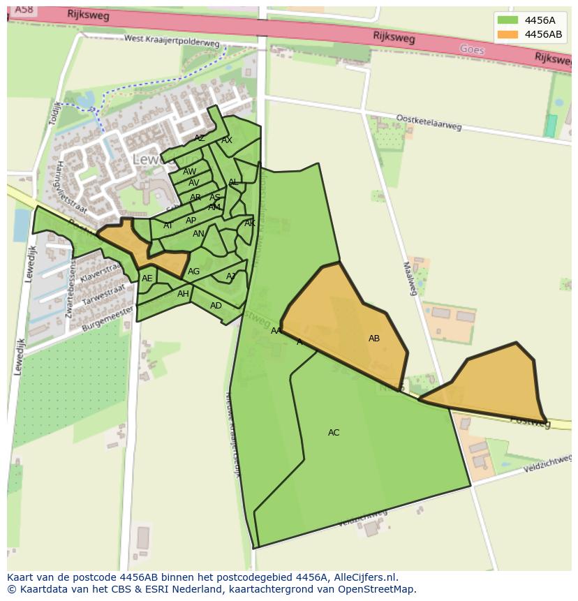 Afbeelding van het postcodegebied 4456 AB op de kaart.