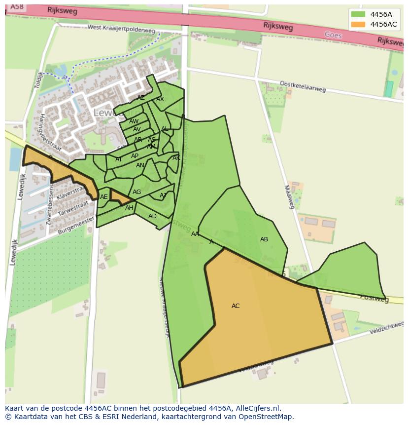 Afbeelding van het postcodegebied 4456 AC op de kaart.