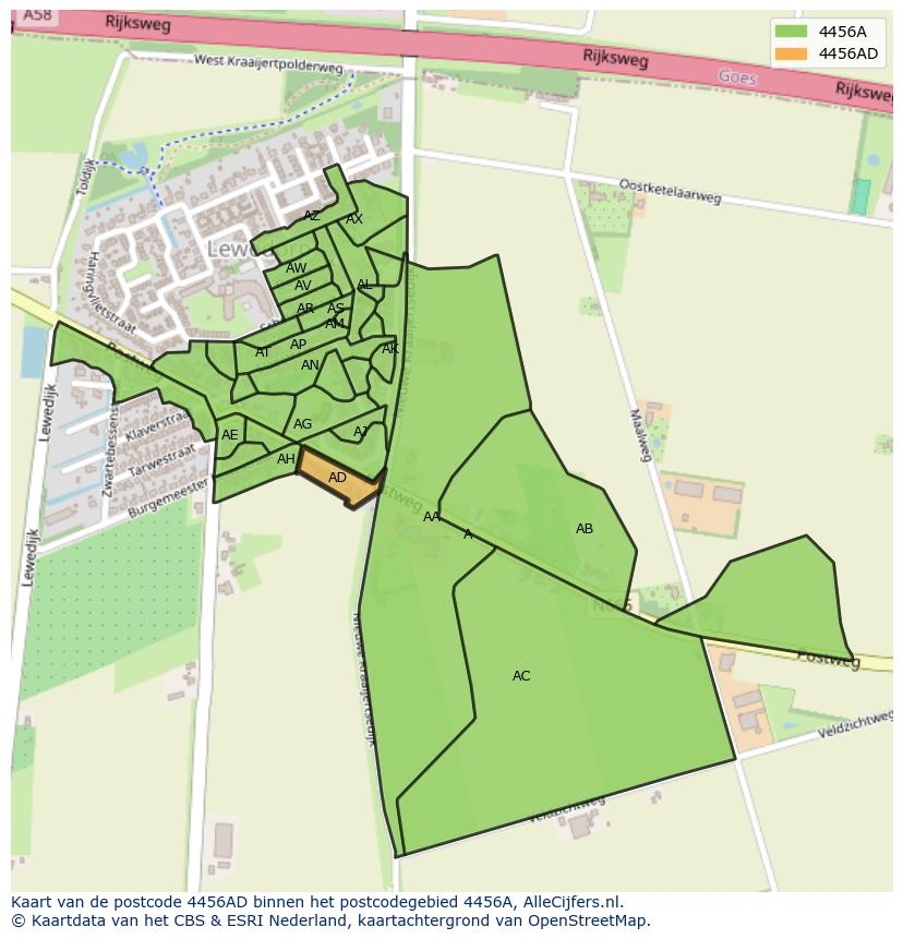 Afbeelding van het postcodegebied 4456 AD op de kaart.