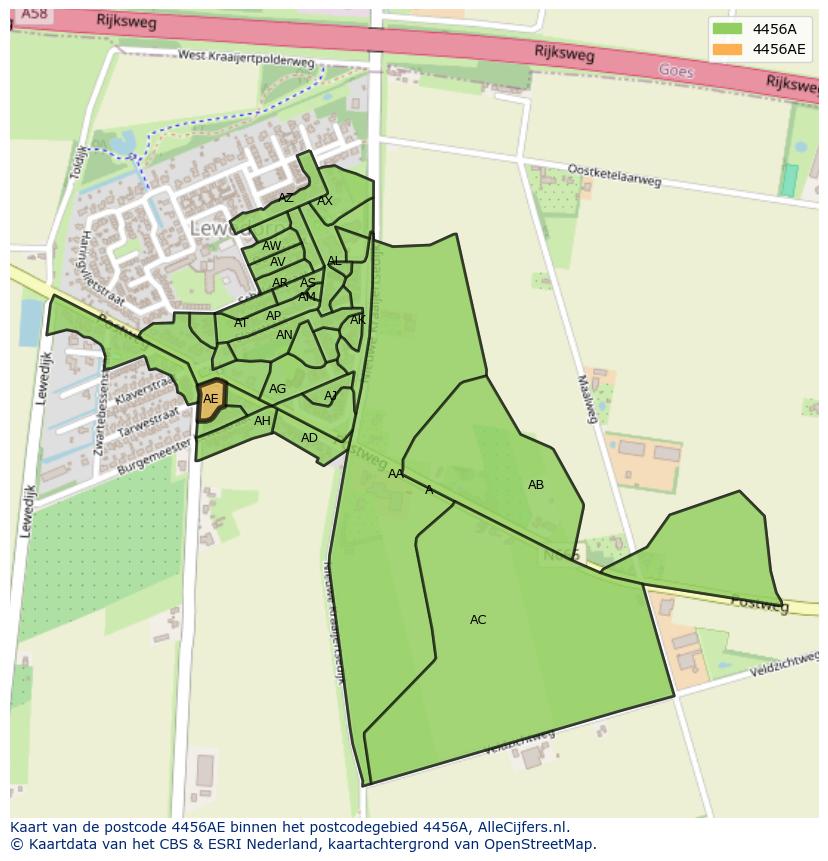 Afbeelding van het postcodegebied 4456 AE op de kaart.