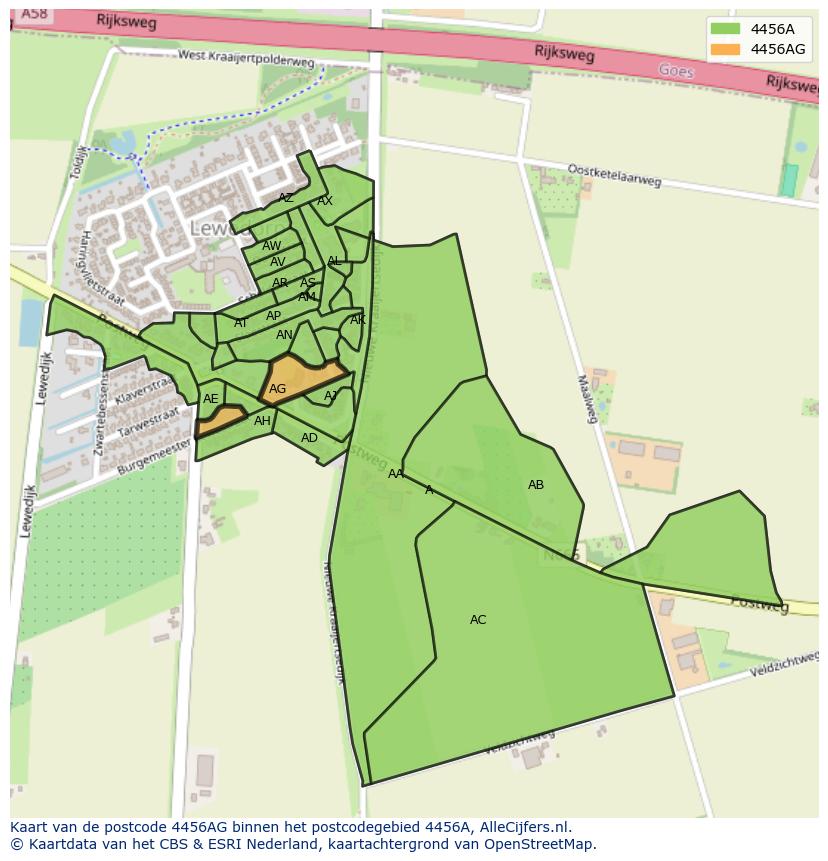 Afbeelding van het postcodegebied 4456 AG op de kaart.