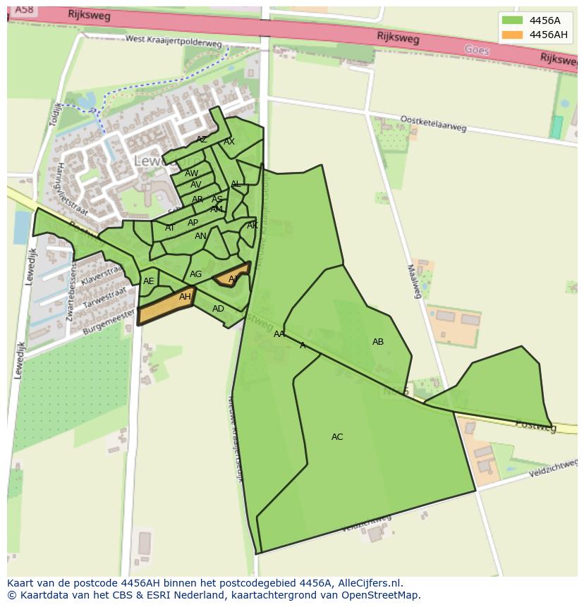 Afbeelding van het postcodegebied 4456 AH op de kaart.