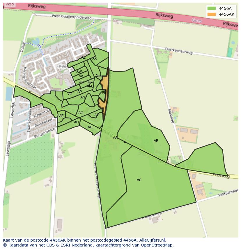 Afbeelding van het postcodegebied 4456 AK op de kaart.