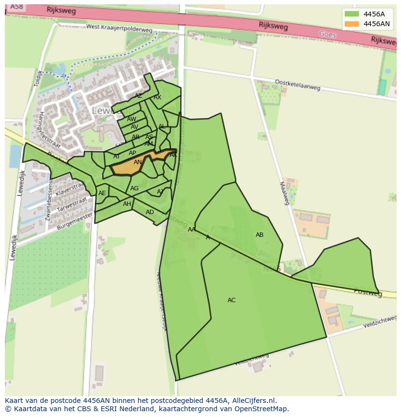 Afbeelding van het postcodegebied 4456 AN op de kaart.