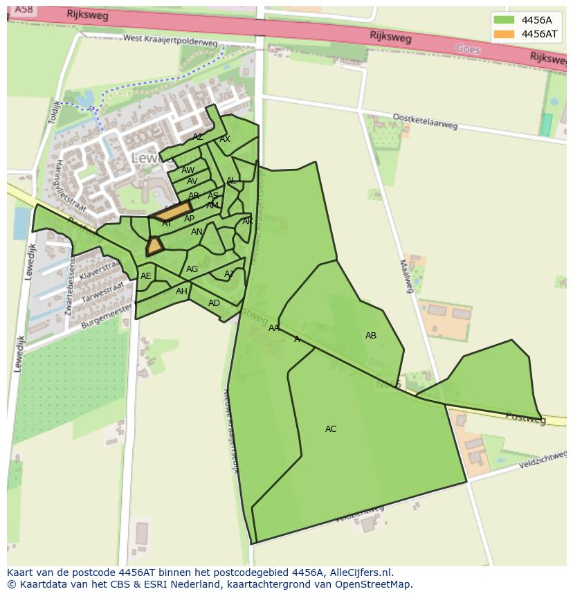 Afbeelding van het postcodegebied 4456 AT op de kaart.