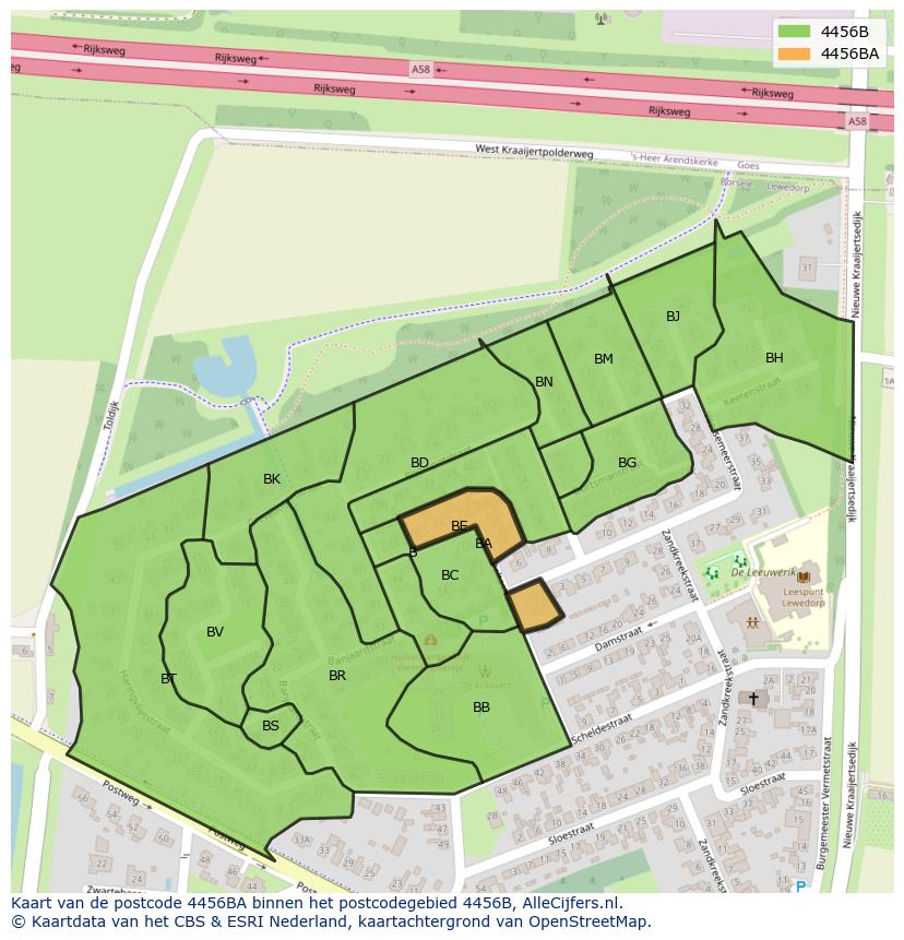 Afbeelding van het postcodegebied 4456 BA op de kaart.