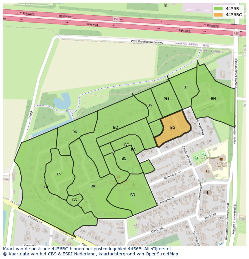 Afbeelding van het postcodegebied 4456 BG op de kaart.