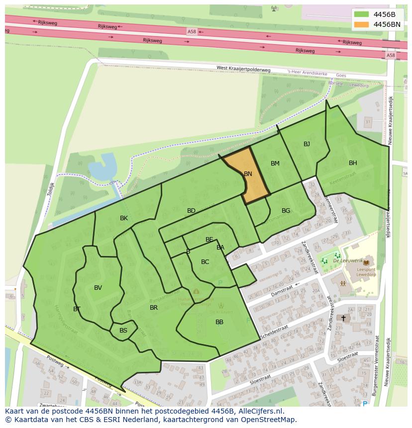Afbeelding van het postcodegebied 4456 BN op de kaart.