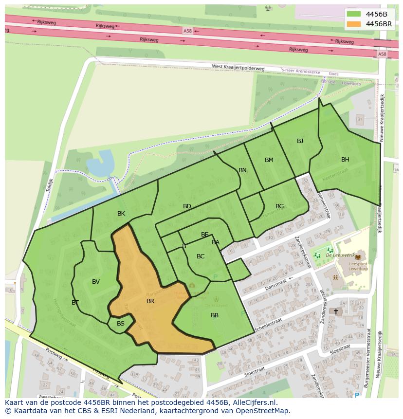 Afbeelding van het postcodegebied 4456 BR op de kaart.
