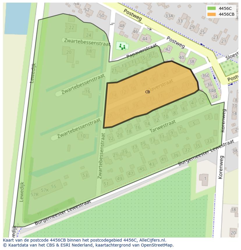 Afbeelding van het postcodegebied 4456 CB op de kaart.
