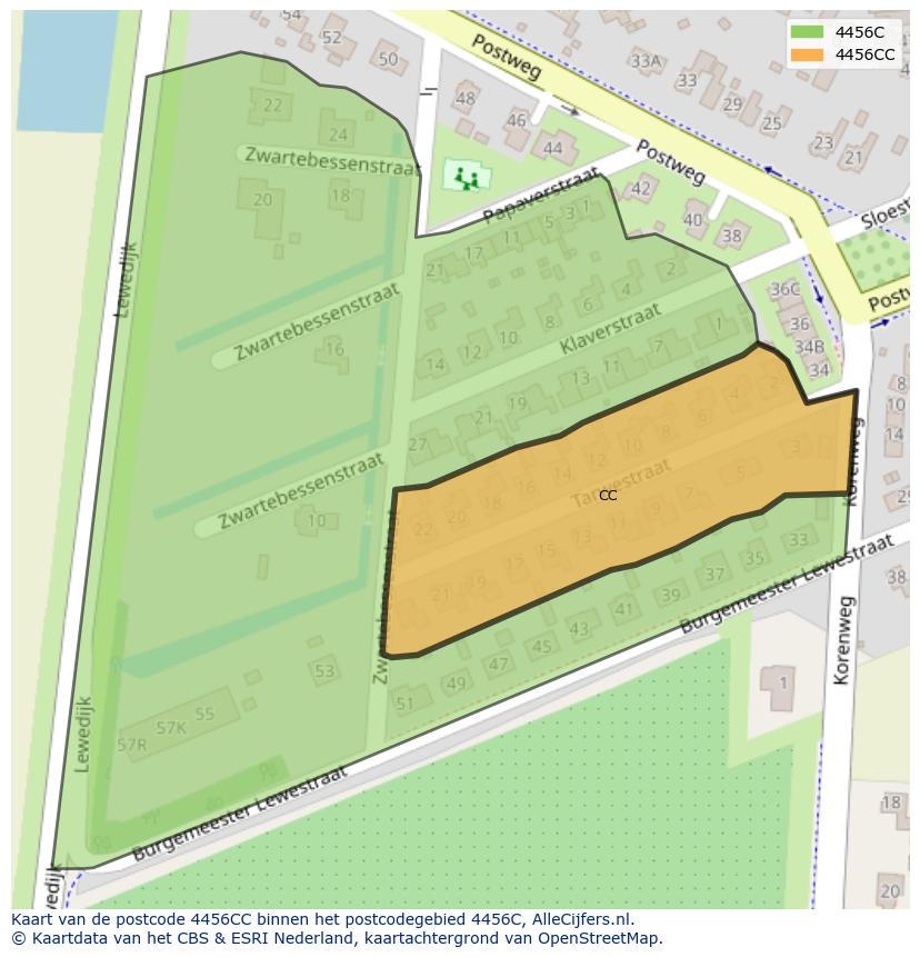 Afbeelding van het postcodegebied 4456 CC op de kaart.