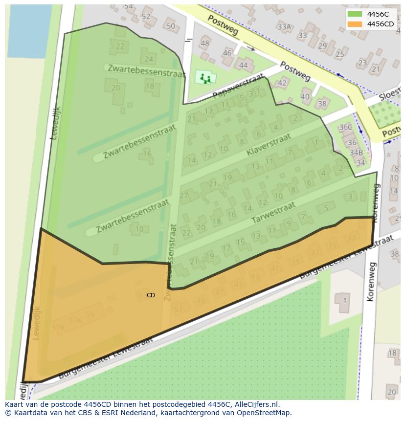 Afbeelding van het postcodegebied 4456 CD op de kaart.