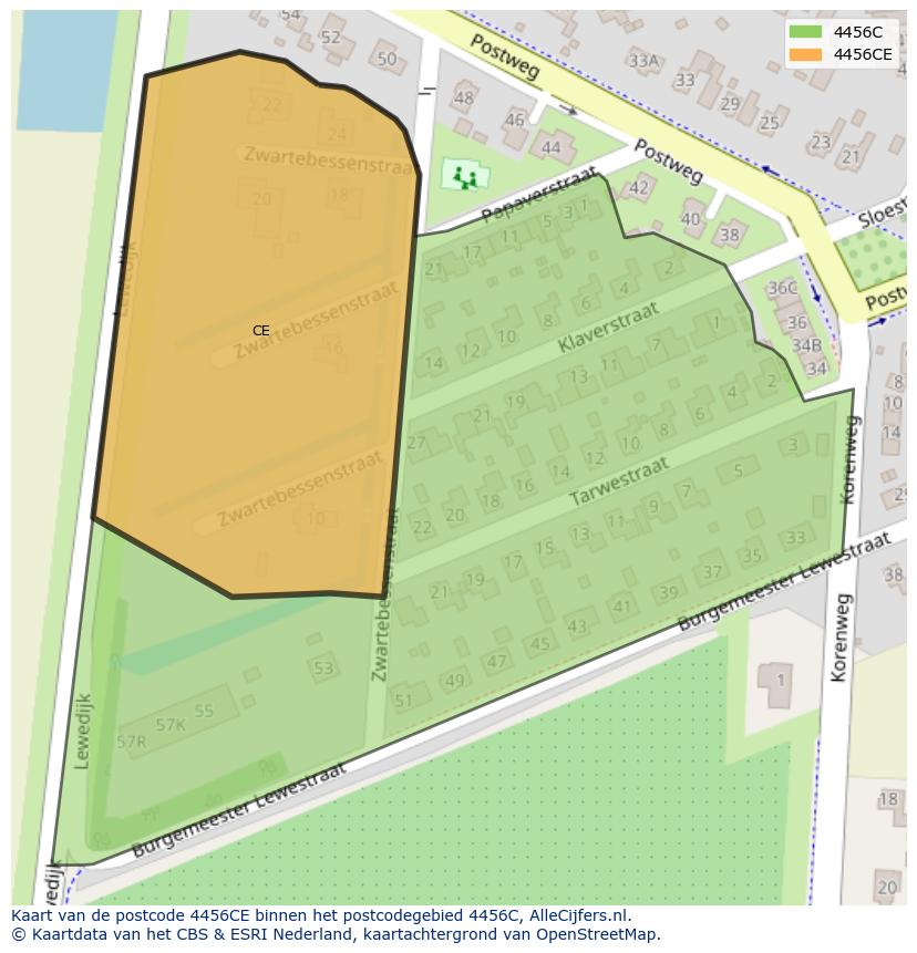 Afbeelding van het postcodegebied 4456 CE op de kaart.