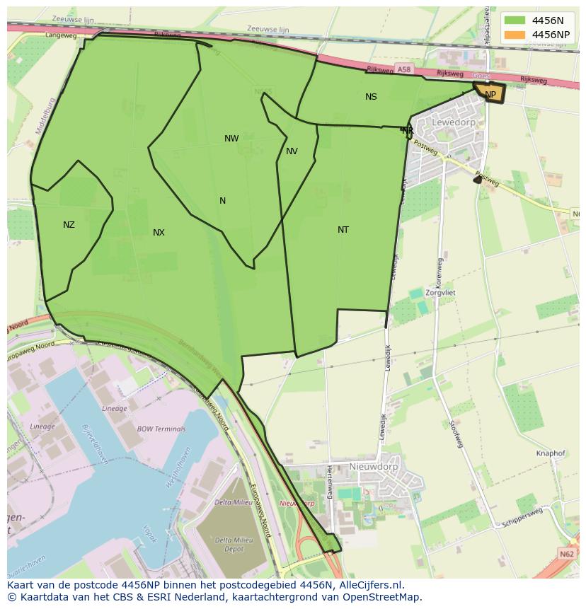 Afbeelding van het postcodegebied 4456 NP op de kaart.
