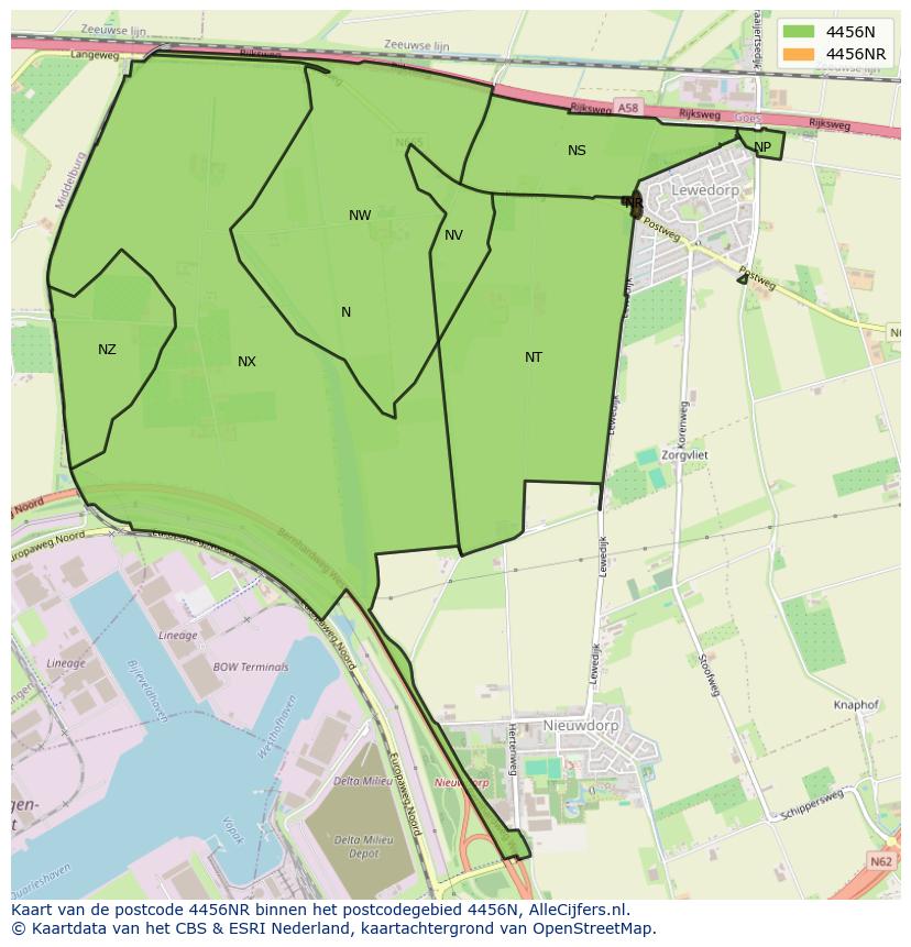 Afbeelding van het postcodegebied 4456 NR op de kaart.
