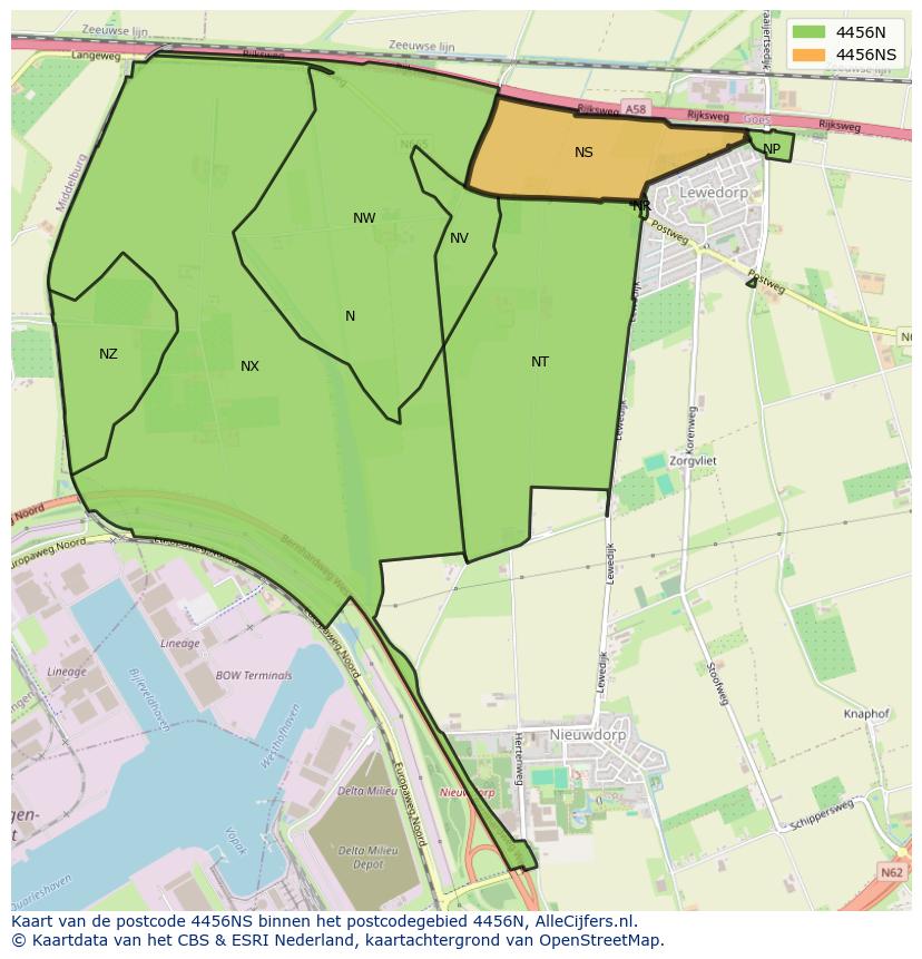 Afbeelding van het postcodegebied 4456 NS op de kaart.
