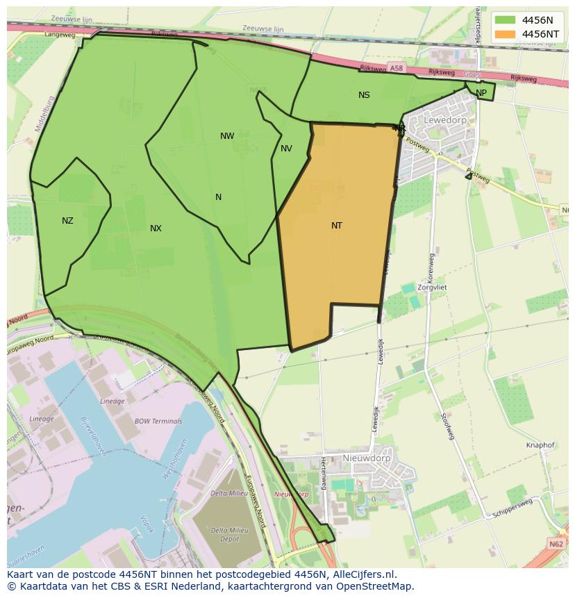 Afbeelding van het postcodegebied 4456 NT op de kaart.
