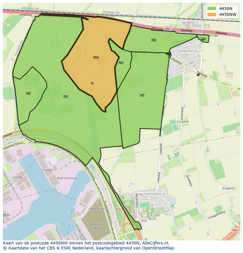 Afbeelding van het postcodegebied 4456 NW op de kaart.